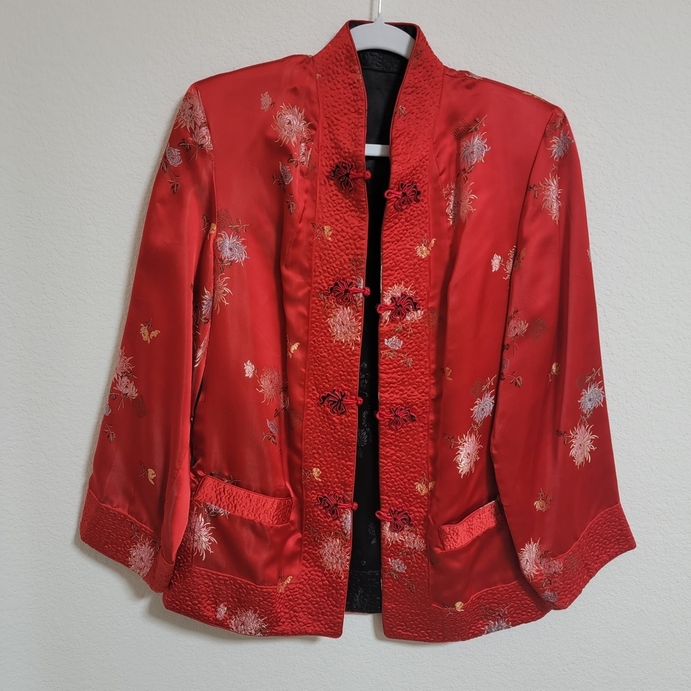 Vintage Solz Squirrel silk reversible Blazer with Floral Embroidery